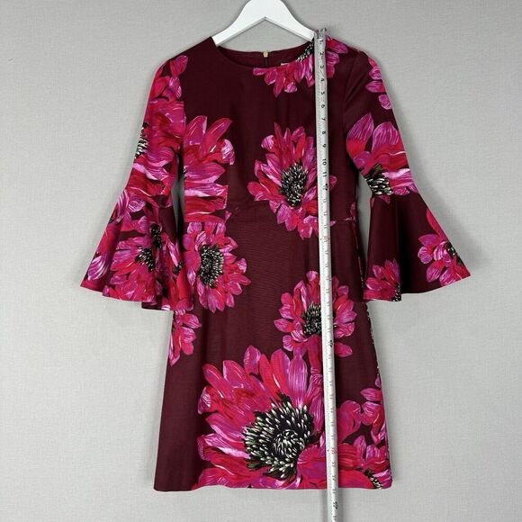 Trina Turk Womens Dress 2 Pink Splendid Floral Flare Sleeve Cocktail Romantic - Picture 7 of 16